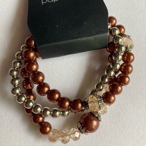 NWT Brown Metallic and Gold Beaded Stretch Bracelets